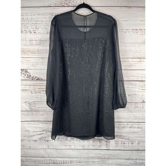 Lilly Pulitzer Dress Women's 12 Black Silk Sheer Sleeve Metallic Beaded Shift - Picture 7 of 8